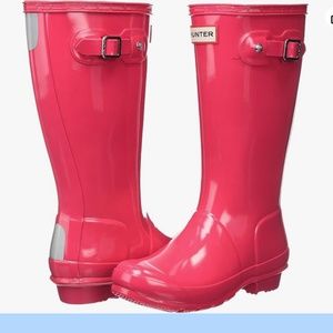 Original HUNTER High Gloss Girls Wellington Rain Boot. Hot Pink -Girls size US 4